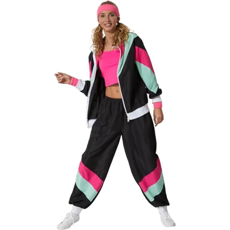dressforfun Jogginganzug Damen Set, Trainingsanzug Damen - Retro-Look der 80er und 90er, schwarz, L – Bild 1