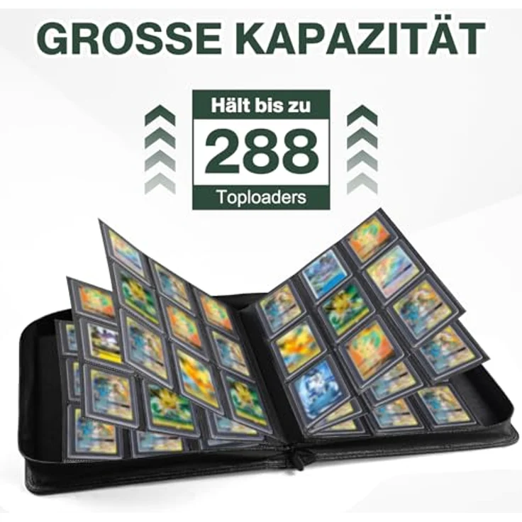 khlerox Toploader Sammelkarten Album für 360 Karten, inklusive 108 Toploader und 150 Kartenhüllen, wasserabweisend mit Reißverschluss – Bild 4