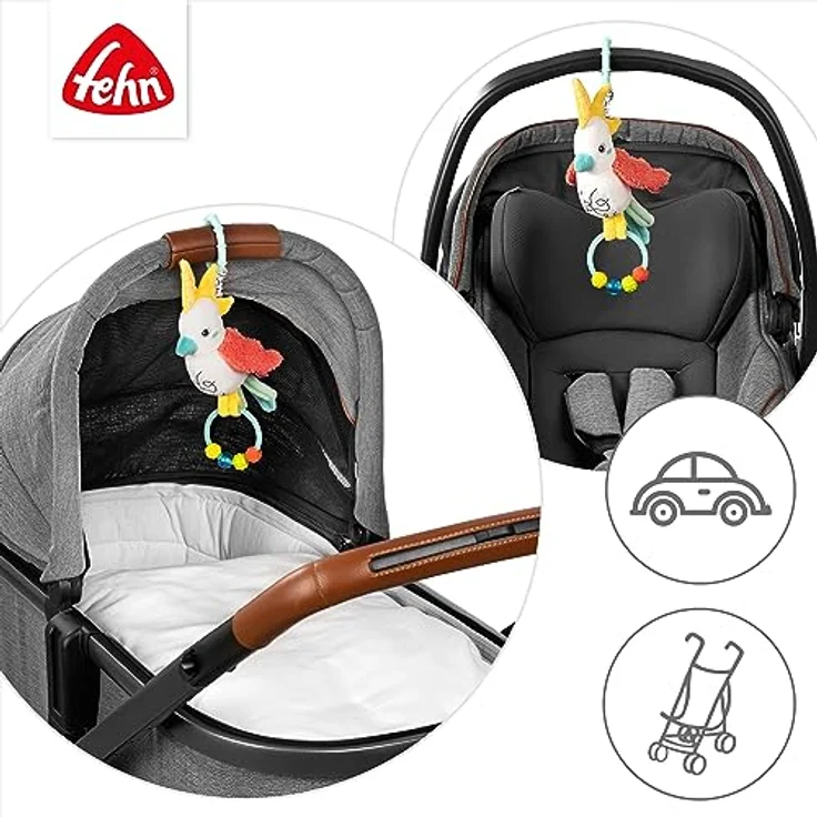 Fehn Zwitscher-Vogel – Baby Motorikspielzeug mit Perlenring für Kinderwagen, Kinderbett und Babyschale – zum Fühlen, Greifen und Geräusche erzeugen – Spielzeug für Babys und Kinder ab 3+ Monaten – Bild 4
