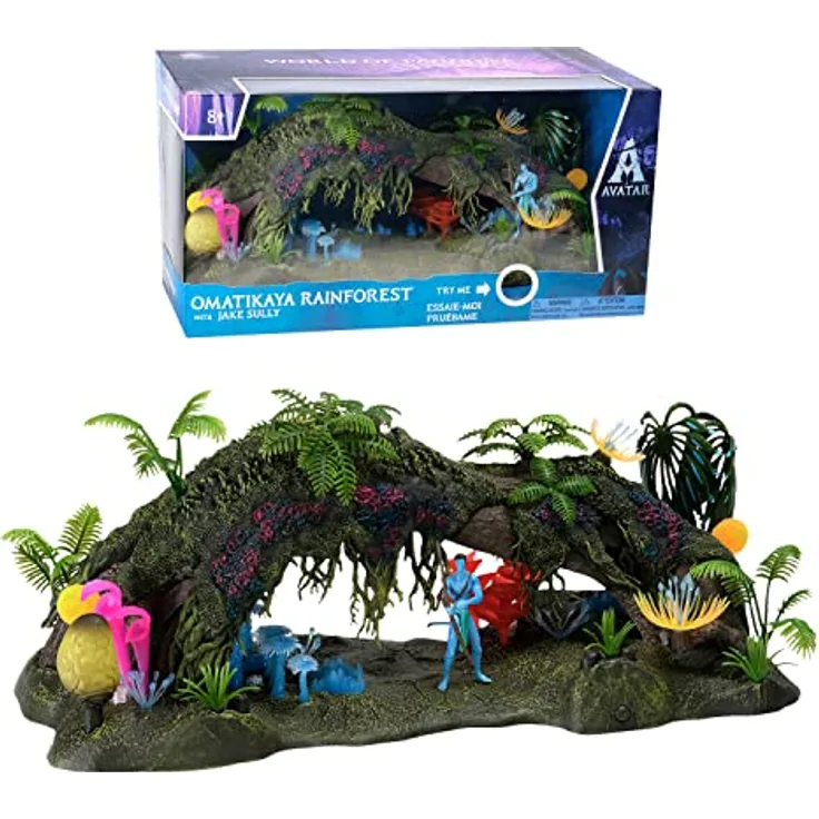 Mcfarlane Toys Avatar W.o.p Deluxe Playset Omatikaya Regenwald mit Jake Sully Figur, mehrfarbig, mit Schwarzlichtlampen und 6 Artikulationspunkten