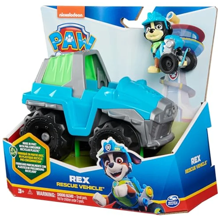 Spin Master Paw Patrol Sust. Basic Vehicle Rex, Spielzeug-Auto aus recyceltem Material mit Rex-Figur, ca. 7 cm – Bild 7