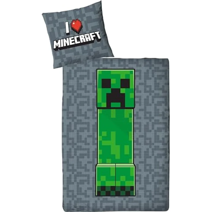 MTOnlinehandel Kinderbettwäsche Minecraft 135x200 + 80x80 cm 100% Baumwolle, Biber, 2 teilig, Wende-Motiv, Gaming, Schriftzug "I love Minecraft" – Bild 2