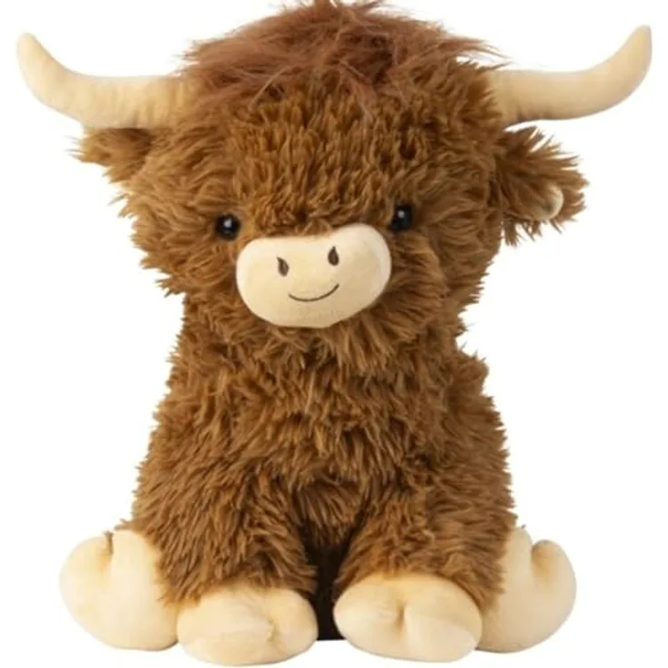 Geschenkestadl Hochlandrind Büffel, sitzendes Kuscheltier mit 43cm, hellbraun, Zottelfell