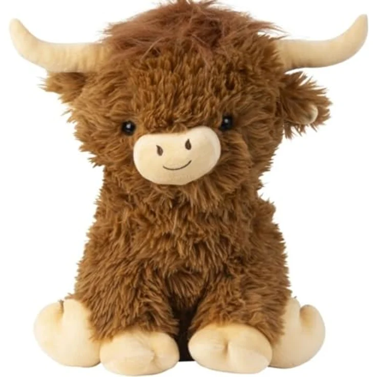 Geschenkestadl Hochlandrind Büffel, sitzendes Kuscheltier mit 43cm, hellbraun, Zottelfell – Bild 1