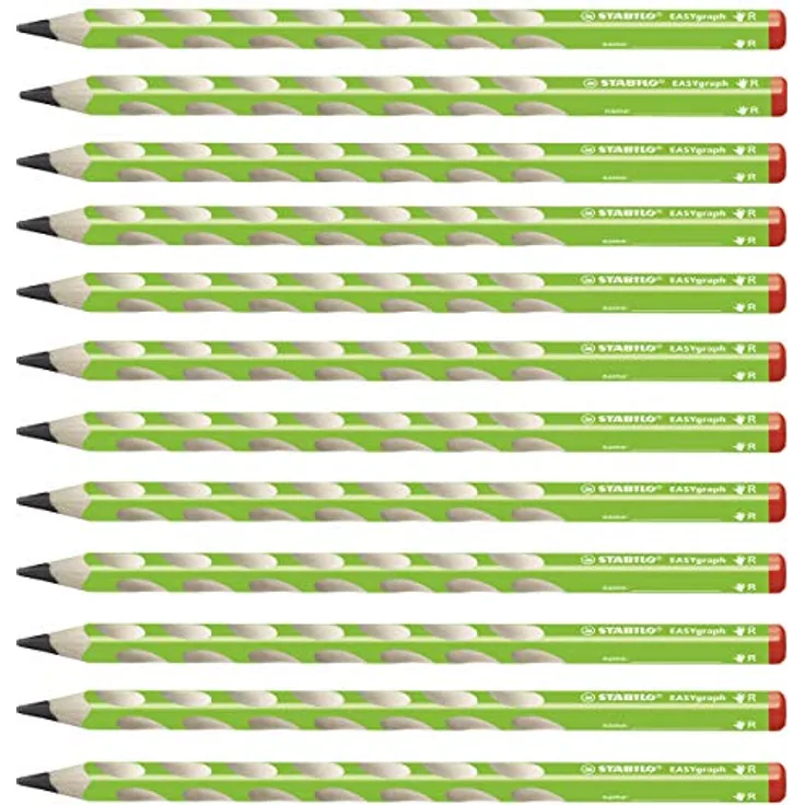 STABILO EASYgraph Ergonomischer Dreikant-Bleistift für Rechtshänder in grün - 12er Pack - Härtegrad HB