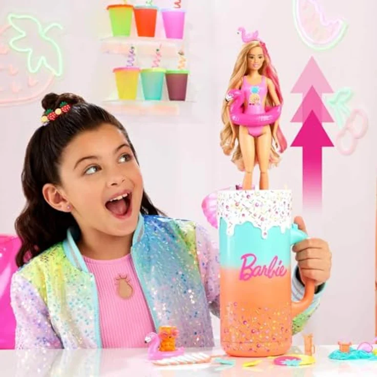 Barbie Anziehpuppe Pop! Reveal, Tropical Smoothie - Parfümierte Puppe mit Farbwechsel-Make-up, inklusive Squishy-Tier und formbarem Sand – Bild 2