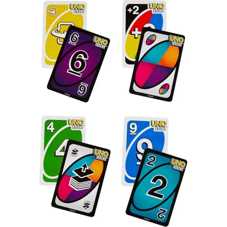 Mattel Games UNO Flip, Klassisches Kartenspiel in robuster Metalldose mit beidseitig bedrucktem Deck und neuen Aktionskarten, für die ganze Familie, GDG37 – Bild 3