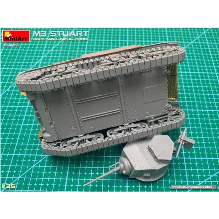 Other 1:35 M3 Stuart leichter Panzer, Modellfahrzeug mit beweglichen Kettengliedern und Decals für vier Varianten – Bild 10