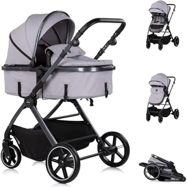 Chipolino Kombikinderwagen Pearl 2 in 1, umbaubar mit Fußsack, Rucksack und Federung, grau – Bild 1