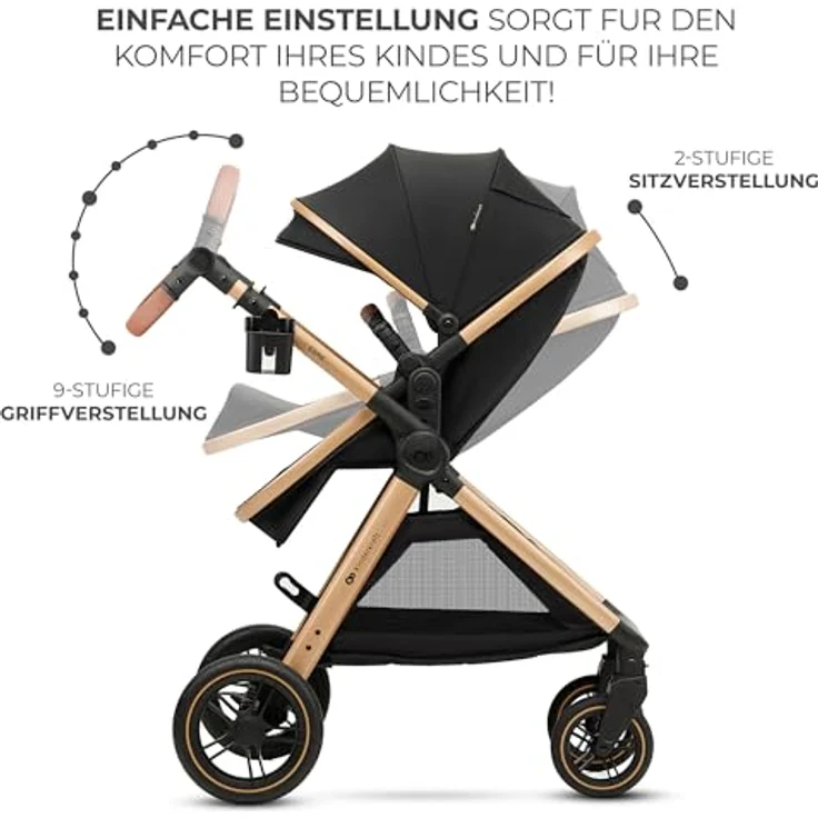 Kinderkraft 3in1 Kombi-Kinderwagen-Set ESME, wendbarer Sitz & Wanne, bis 22 kg, inkl. Babyschale MINK PRO i-Size, Getränkehalter, Wickeltasche, Pure Black, mit Gratis Mobilitätsgarantie – Bild 12