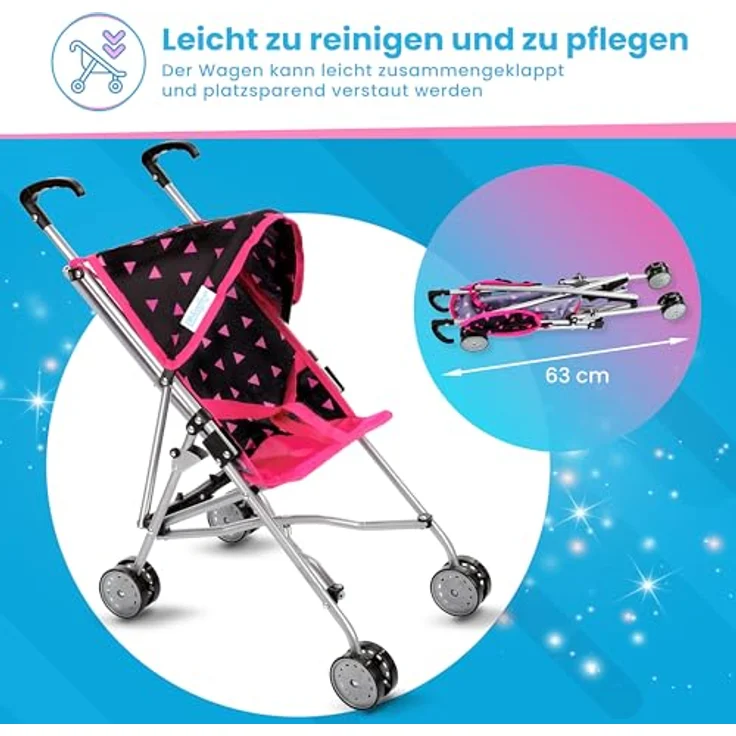 Kinderplay Puppenbuggy, Puppenwagen, Puppen Buggy - Leichte Stabile Konstruktion, Griffhöhe 54 cm, Modell KP0290 (KP0290R) – Bild 6