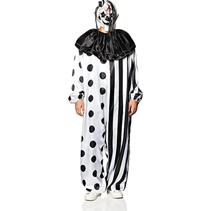 Fun World Division Killer Clown XXL Halloweenkostüm, schwarz-weiß, 3-teilig mit Clownsmaske und abnehmbarem Kragen, Größen L und XL