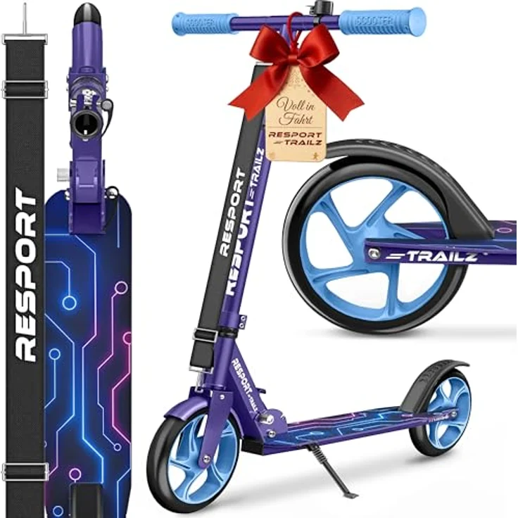 RE:SPORT Cityroller RE:SPORT® Trailz, höhenverstellbar & klappbar, große 200-mm-Rollen, inklusive Tragegurt & Klingel, bis 100 kg belastbar – Bild 1