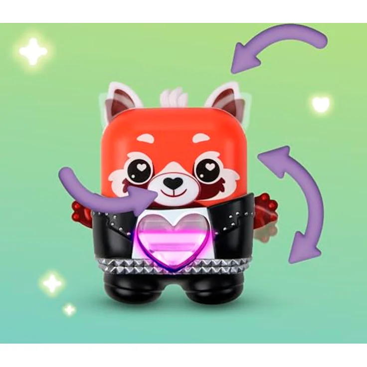 Nano-Mals Pamanda, elektronisches Fidget-Tierchen mit farbwechselnder Herzanzeige, rot, inkl. ansteckbarem Rocker-Outfit und Clip für Schulranzen – Bild 3