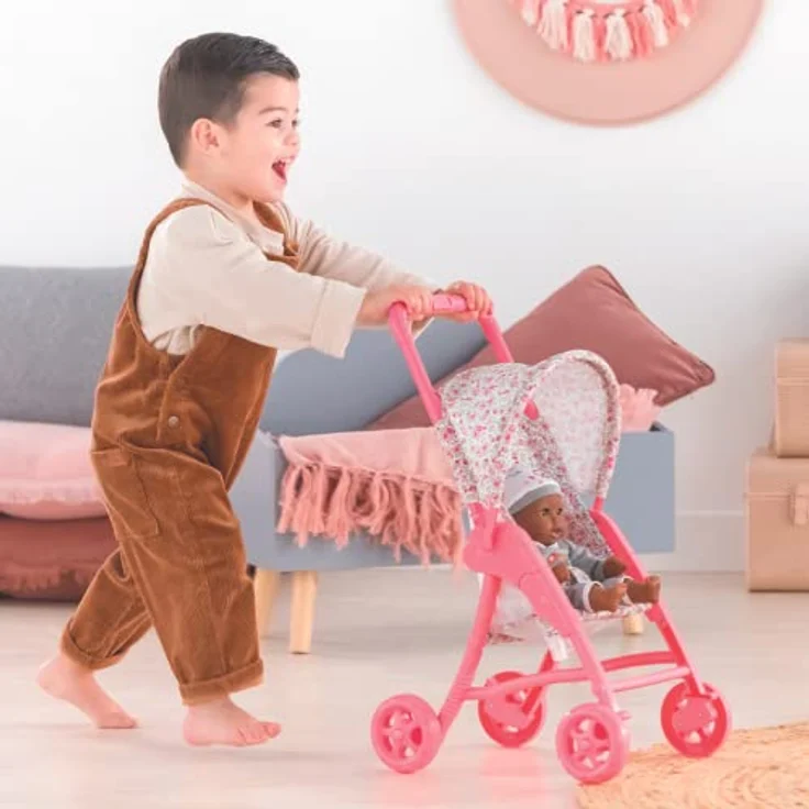 Corolle Puppenbuggy, Puppenwagen im Blumenmuster mit verstellbarem Sonnendach, geeignet für 30 cm Puppen, ab 18 Monaten – Bild 3