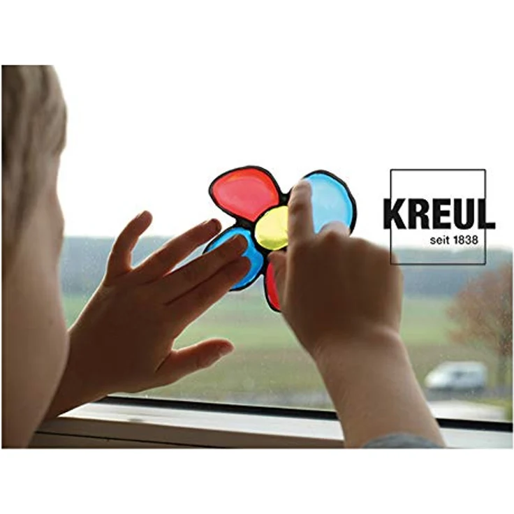 KREUL 40151 - Window Color Power Pack Bär, für kleine und große Kreative, 7 x 125 ml Fensterfarben, 125 ml Konturenfarbe schwarz, 2 verschiedene Folie, Feindüse und Motivvorlagen – Bild 4