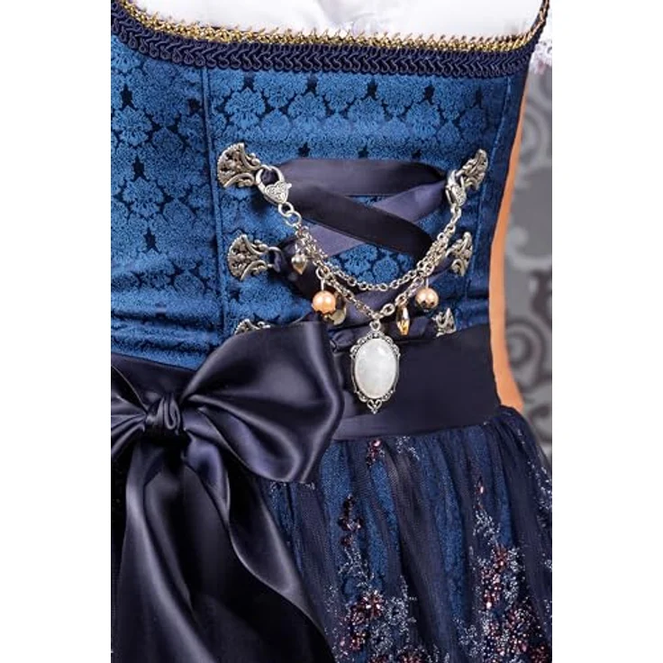 Edelnice Dirndl Josepha, Dirndlkleid mit edlen Paspeln und Charivari, blau – Bild 8