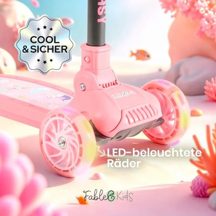 FableKids Kinderscooter Flamingo, 3-Rad Cityroller mit LED-Rädern, höhenverstellbar, geeignet für Kinder ab 3 Jahren bis 50 kg – Bild 2
