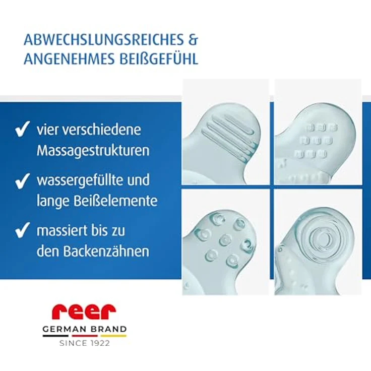 Reer Bite&Cool Kühlbeißring, drucklinderndes Zahngel für Babys ab 3 Monaten, transparent & blau – Bild 4
