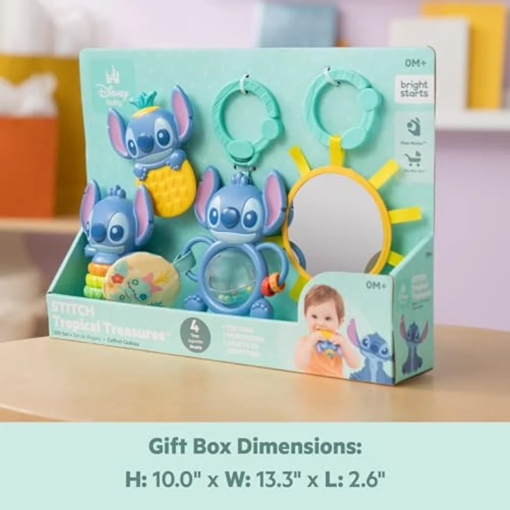 Bright Starts Disney Baby Stitch Tropical Treasures Greifspielzeug Geschenkset, inklusive Rassel, Beißring und Aktivitätsspielzeug für Neugeborene – Bild 8
