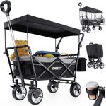 ONBEST Faltbarer Bollerwagen mit Dach, Schwarz, robustes Stahlgestell, integrierte Kühltasche, geländegängige Räder