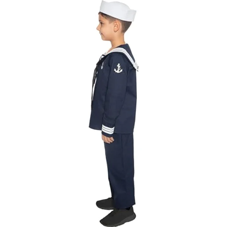 Maskworld Klassisches Matrosen Kinder-Kostüm - Verkleidung Uniform Anzug für kleine Seemänner - Größe 140, 4-teilig aus Baumwolle & Polyester – Bild 4