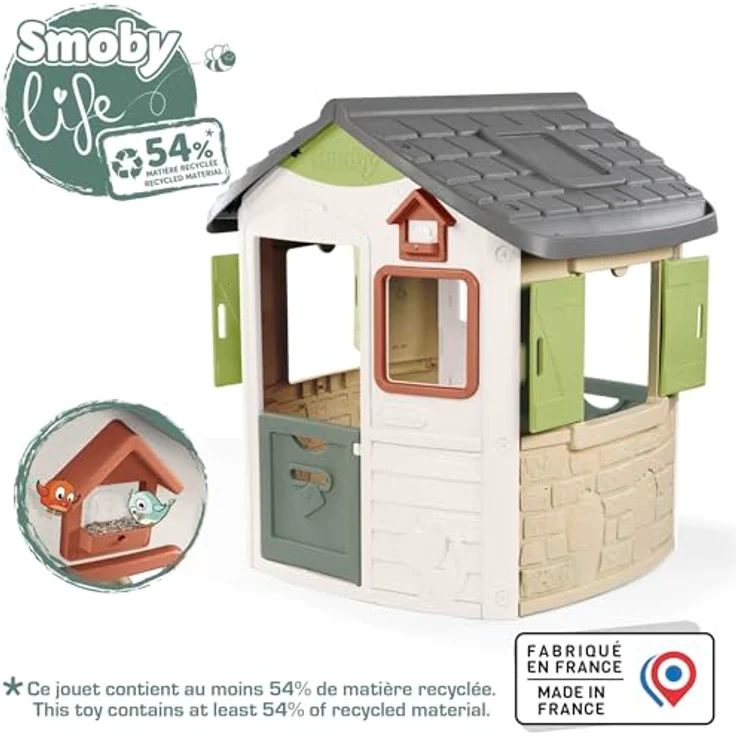 Smoby Jura Lodge Spielhaus, wetterfestes Gartenhaus mit 50% Recycling-Anteil und Vogel-Futterstelle, 115x123x132 cm, für Kinder ab 2 Jahren – Bild 2