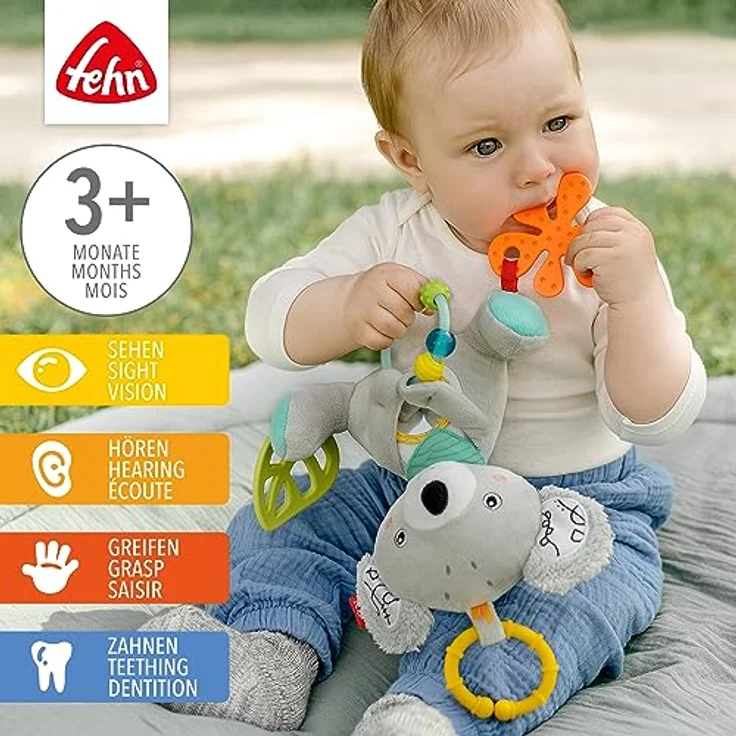Fehn Activity-Koala – Baby Motorikspielzeug für Kinderwagen, Kinderbett und Babyschale – zum Beißen, Greifen und Geräusche erzeugen – Spielzeug für Babys und Kinder ab 3+ Monaten – Bild 2