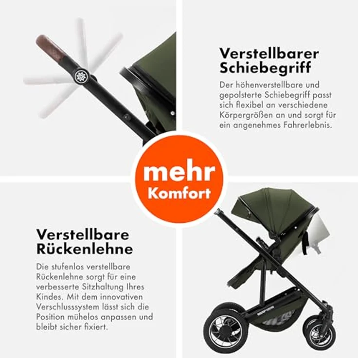 Daliya FLEXI-PRO M 2in1 Kombikinderwagen, klappbar mit Liegefunktion und höhenverstellbarem Schieber, olivgrün – Bild 9