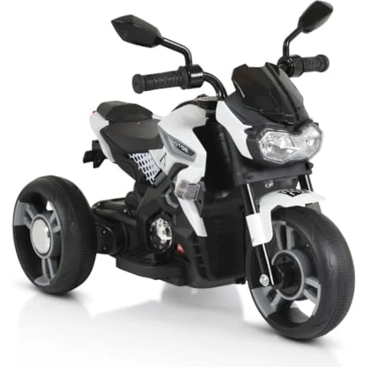 Moni Kinder Elektromotorrad Colombo, Scheinwerfer, zwei Motoren, MP3, bis 7 km/h, Farbe: weiß Uni – Bild 2