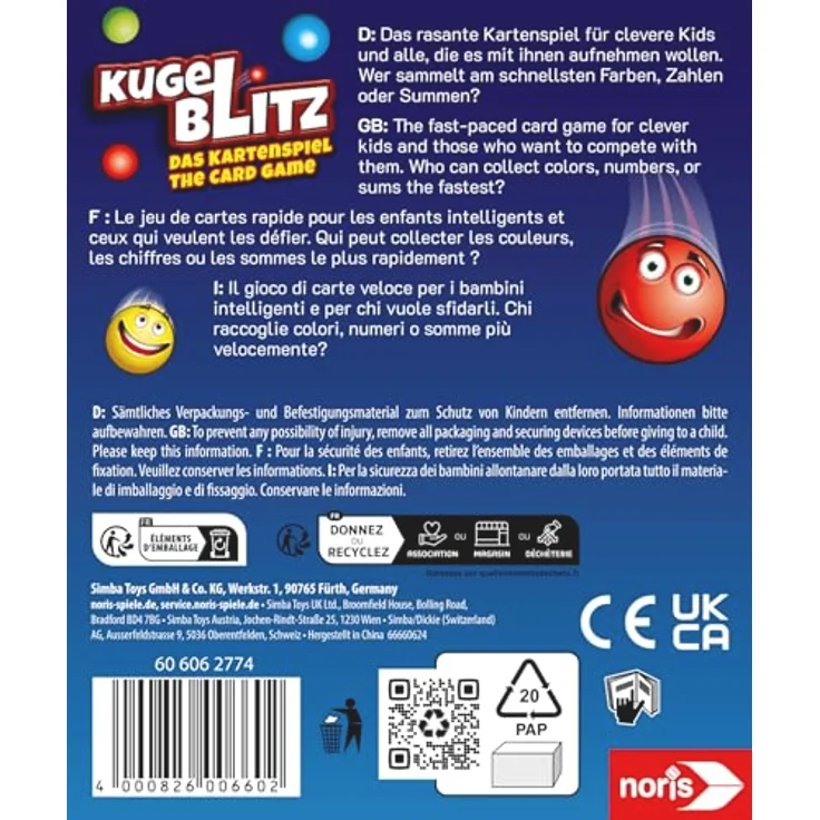 Noris-Spiele Kugelblitz - Das Kartenspiel, für 2-6 Spieler, geeignet ab 3 Jahren, Vorsicht: Kleinteile – Bild 2