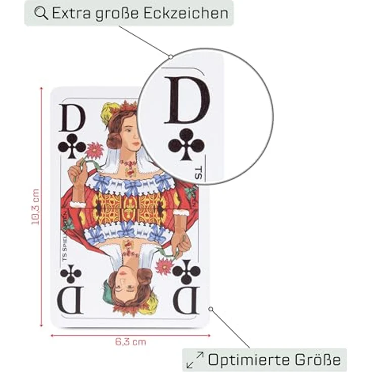 TS Spielkarten Doppelkopf Senioren Spielkarten, 100% Kunststoff Premium, Extra große Symbole, wasserfest, französisches Bild – Bild 3