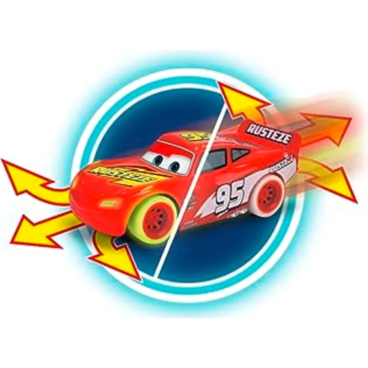 Jada Toys - RC Turbo Racer Lightning McQueen (17 cm) aus Disney Pixars Cars - ferngesteuertes Auto ab 4 Jahre, leuchtet im Dunkeln, Spielzeugauto für Kinder mit 2-Kanal-Fernbedienung (2,4 GHz) – Bild 4