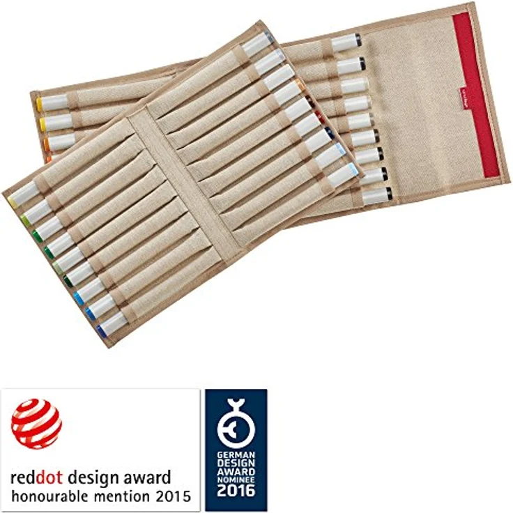 transotype senseBag Wallet, cremefarbene Tasche für bis zu 36 Marker, abwaschbares Polyestergewebe mit abgenähten Stiftfächern und Außentasche mit Reißverschluss – Bild 4