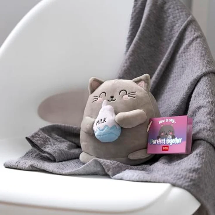 Legami Super Soft Plush Mini Kitty, Plüsch mit personalisierbarer ID Karte, grau, 14x15x12 cm, steht alleine – Bild 5