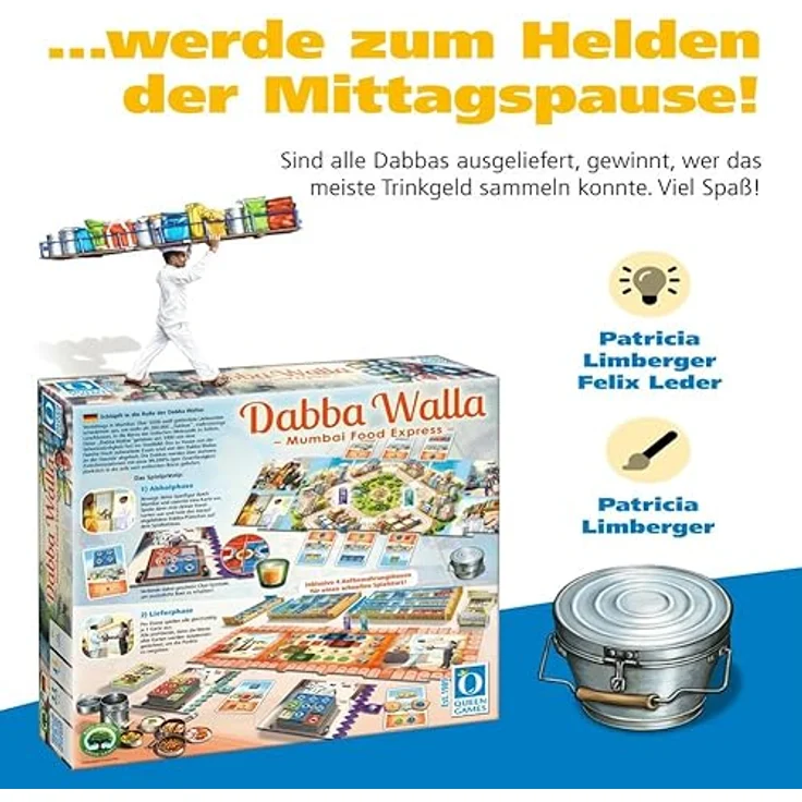 Queen Games Dabba Walla Mumbai Food Express - Strategisches Brettspiel ab 8 Jahren für 2-4 Spieler, inkl. stapelbare Dabbas – Bild 4