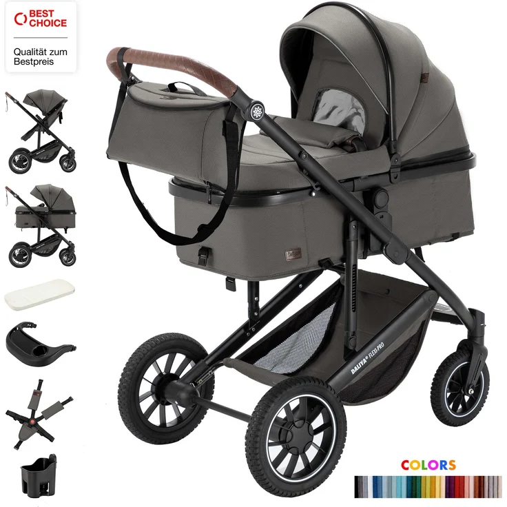 Daliya FLEXI-PRO 2in1 Kombikinderwagen & Buggy, leichter Reisekinderwagen mit großem Einkaufskorb, umstellbar zum Sportwagen, inkl. Wetterschutz und 5-Punkt-Gurtsystem