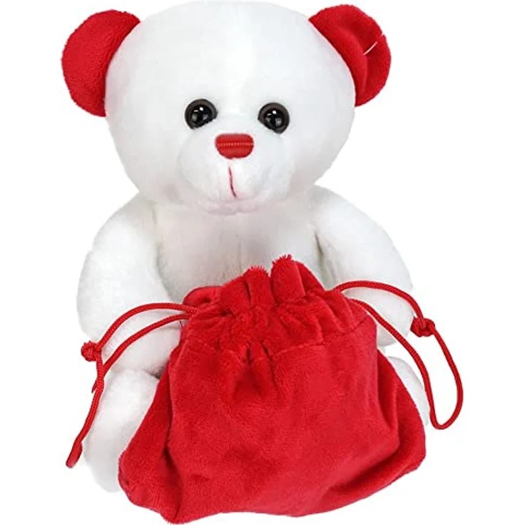 BEMIRO Weißer Teddybär mit rotem Sack zum Befüllen - ca. 19 cm, Teddy, Mitgebsel, Teddybär, Teddy klein, Teddy Bär, Mitgebsel Tüten, Kinder Mitgebsel – Bild 1