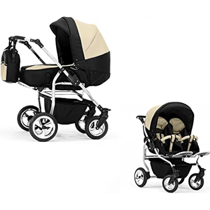 Elcar Zwillingskinderwagen 2 in 1 Duo Twin inkl. Sportsitze - 11 Teile - Komfortable Federung - in 20 Farben