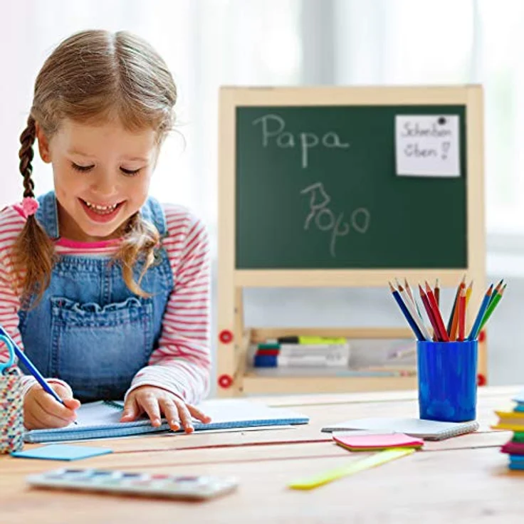 relaxdays Standtafel Kinder mit Whiteboard, höhenverstellbar, beidseitig nutzbar, natur/weiß/grün – Bild 2