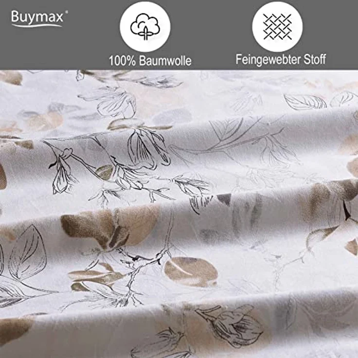 Buymax Bettwäsche 135x200 Baumwolle 2-Teilig Bettgarnitur mit Bettbezug und Kissenbezug 80x80 Renforce Bettwäsche-Set Botanisch Herbstlich Blätter Zweige Äste, Weiß Taupe - Preisvergleich – Bild 3