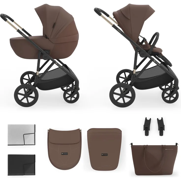 Kinderkraft PRIME 3 PRO 2-in-1 Kombikinderwagen, Babywanne + Sportsitz, leicht, klappbar, große Räder, Federung, bis 22 kg, Braun