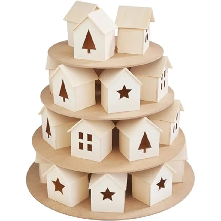 VBS Adventskalender Häuser-Pyramide 28-tlg., DIY Bastelset aus robustem Sperrholz, 3D Weihnachtsdeko zum Befüllen, einfache Montage, ideal für kreative Bastelprojekte – Bild 1