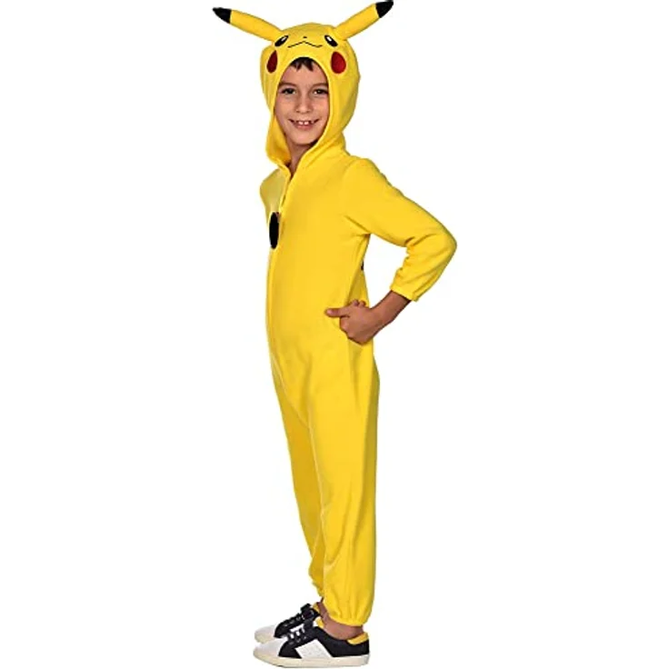 amscan Child Boys Licensed Pikachu Jumpsuit Costume (4-6yr), Fleece Hooded Jumpsuit with 3D Ears and Pokeball Zip Pull – Bild 2