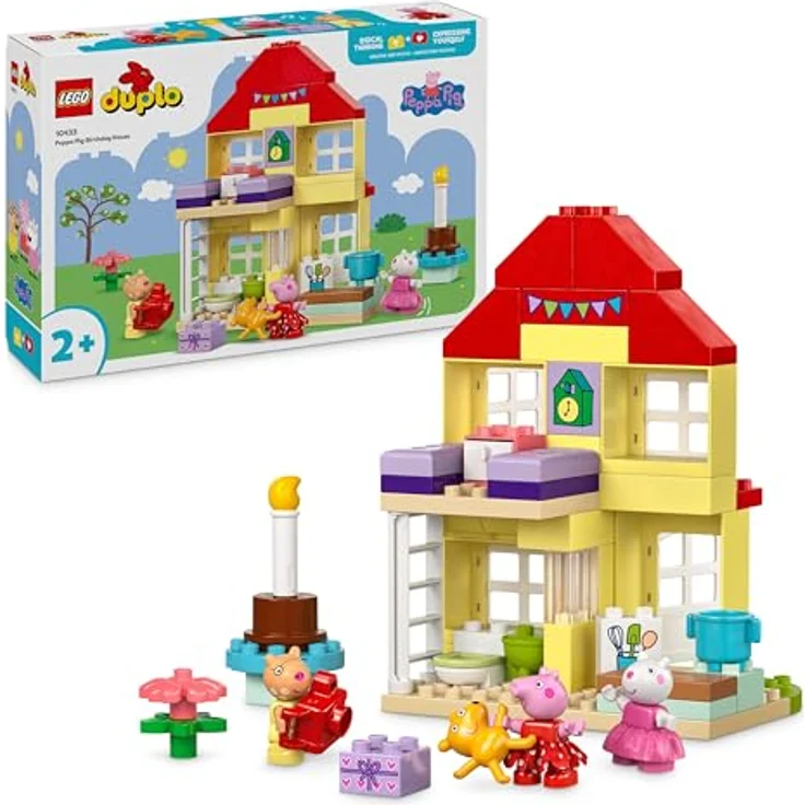 LEGO DUPLO Peppa Wutz Geburtstagshaus: kreatives Spielzeug mit 3 Figuren, Spielzeughaus zum Bauen und Umbauen für Kinder ab 2 Jahren, Jungen und Mädchen, Geschenk für Kleinkinder 10433 – Bild 1