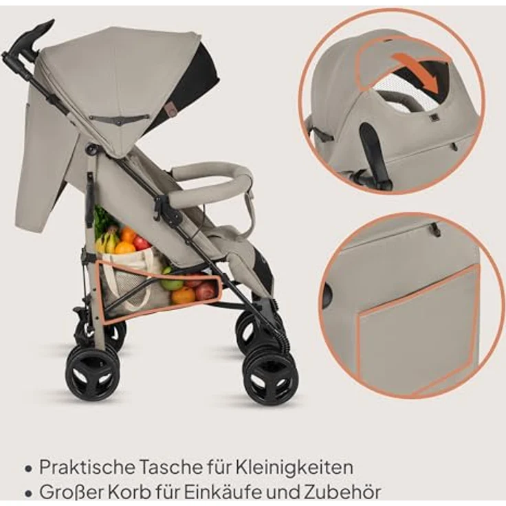 Lionelo Irma Buggy, Kinderwagen ab 6 Monate, leicht 7 kg, Liegeposition, inkl. Moskitonetz und Einkaufskorb – Bild 5