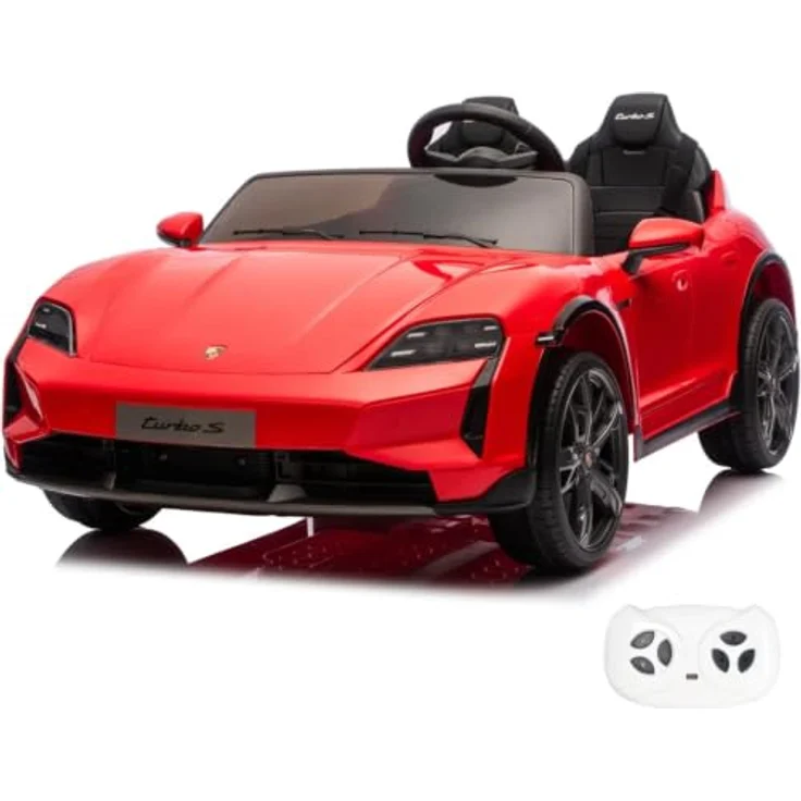 Vrooomy Porsche Taycan Turbo S Elektro Kinderauto, 24V, 2-Sitzer, rot, MP3-Player, sanfter Anlauf, LED-Scheinwerfer – Bild 1