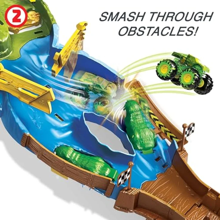 Hot Wheels HJG32 - Monster Trucks Rennstrecke Spielset mit den Monster Trucks Bigfoot und Gunkster für Kopf-an-Kopf-Rennen, Autospielzeuge für Kinder ab 4 Jahren - Preisvergleich – Bild 5