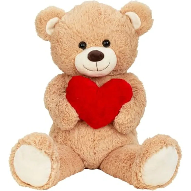 Geschenkestadl XXL Teddybär Creme, Kuschelbär 100 cm mit Herz, ideal zum Kuscheln