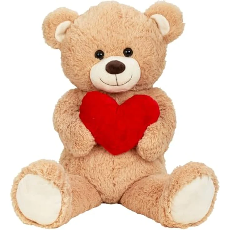 Geschenkestadl XXL Teddybär Creme, Kuschelbär 100 cm mit Herz, ideal zum Kuscheln – Bild 1